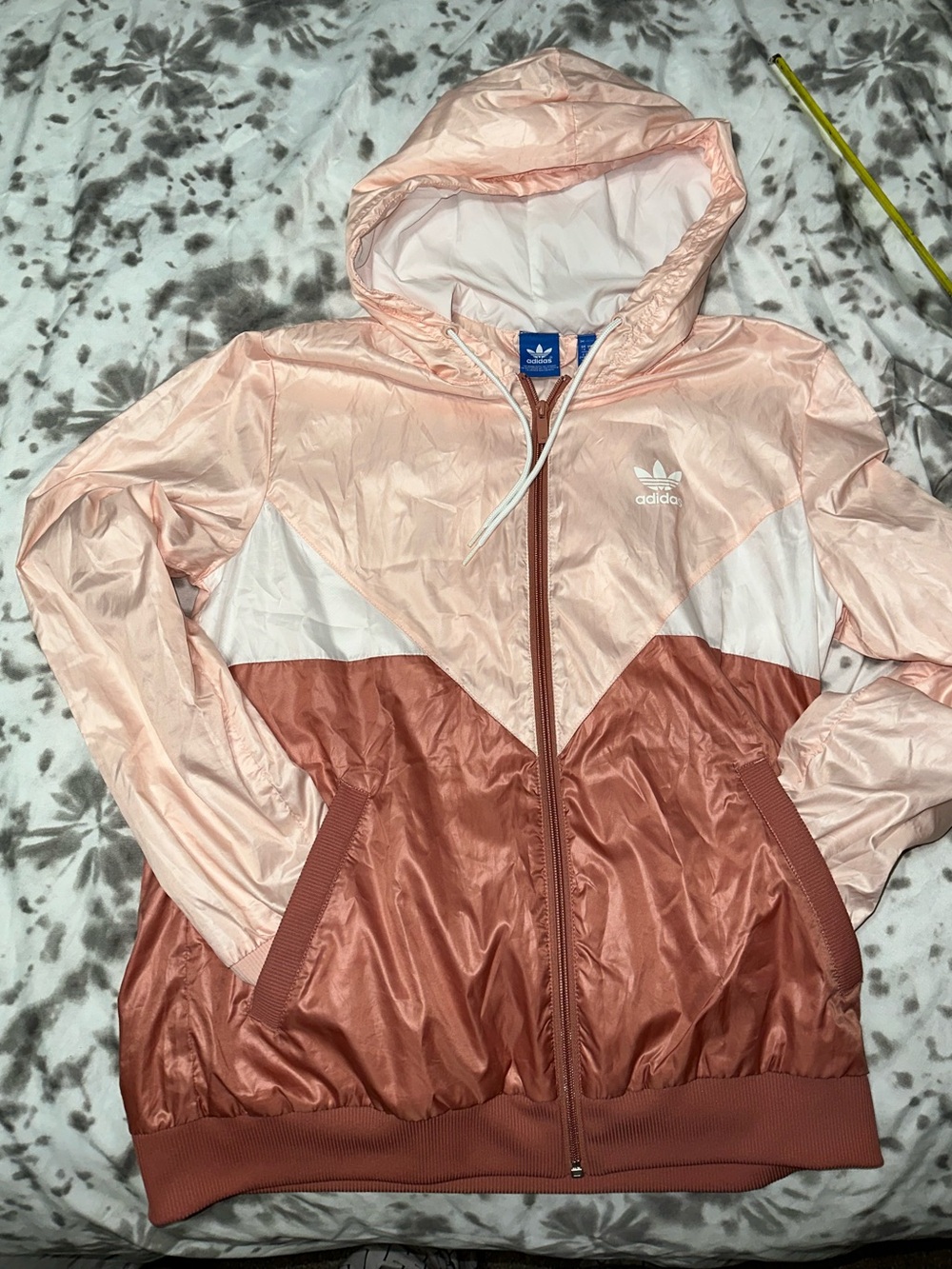 adidas Pink & Rust Colorblock Hooded Windbreaker Jacket